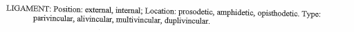 LIGAMENT: Position: external, internal; Location: prosodetic, amphidetic, opisthodetic. Type:
parivincular, alivincular, multivincular, duplivincular.
