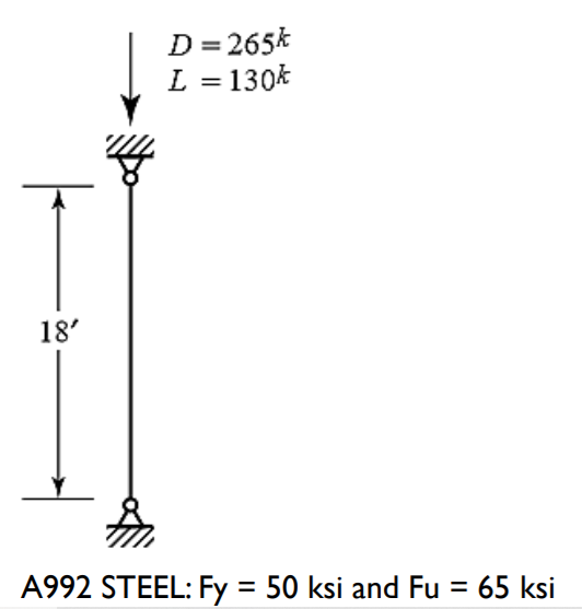 D= 265k
L = 130k
18'
A992 STEEL: Fy = 50 ksi and Fu = 65 ksi
