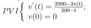 PVI v (t) = 200–2u(t).
v(0) = 0
200-t
