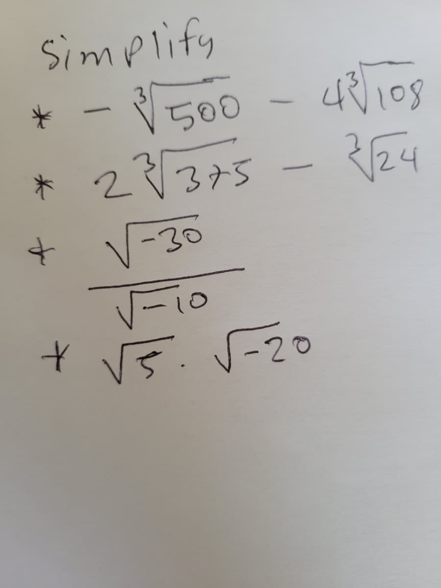 Simplify
V500 - 4109
* 28375
+ V-30
3
/24
+
V5.V-20
