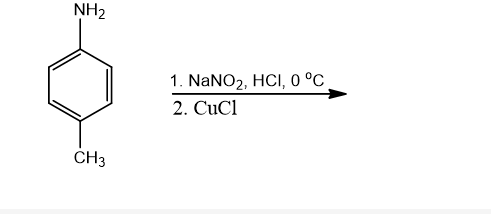NH2
1. NaNO2, HCI, o °C
2. CuCl
CH3
