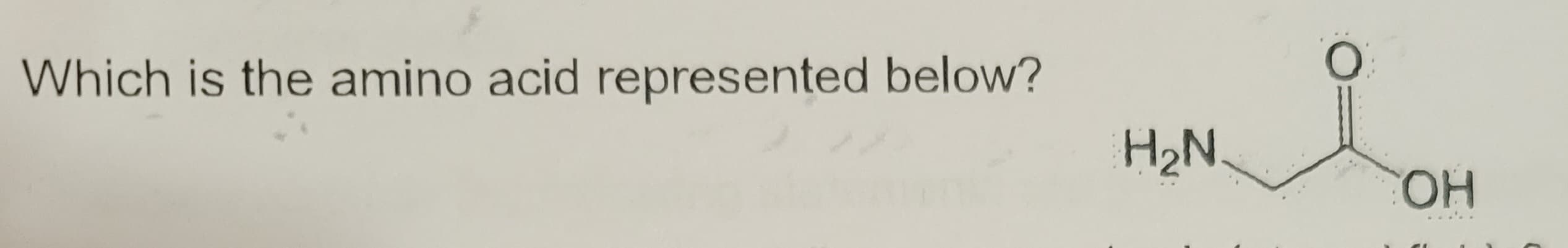 Which is the amino acid represented below?
H₂N
O
OH