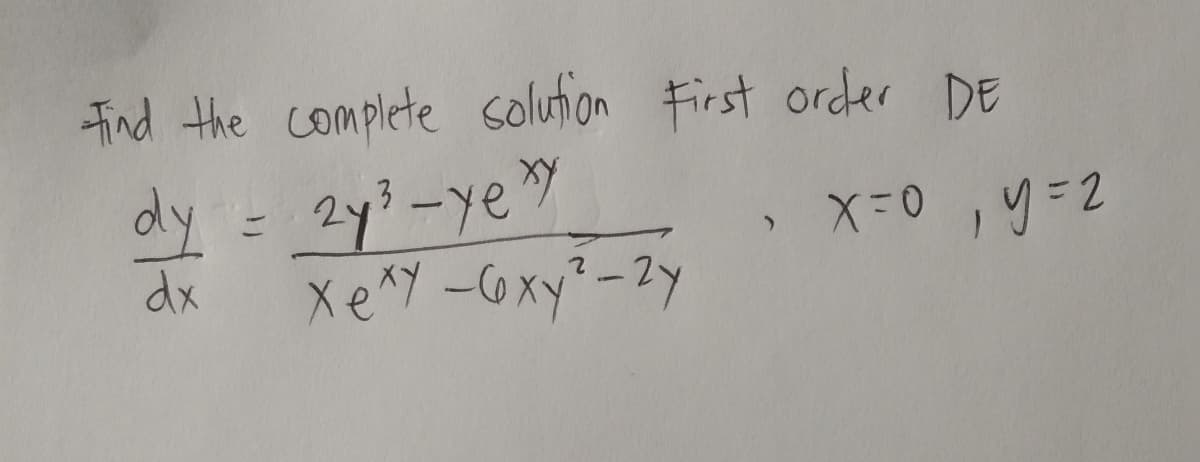 Find the complete solution First order DE
dy = 2yi-ye
dx
ご
