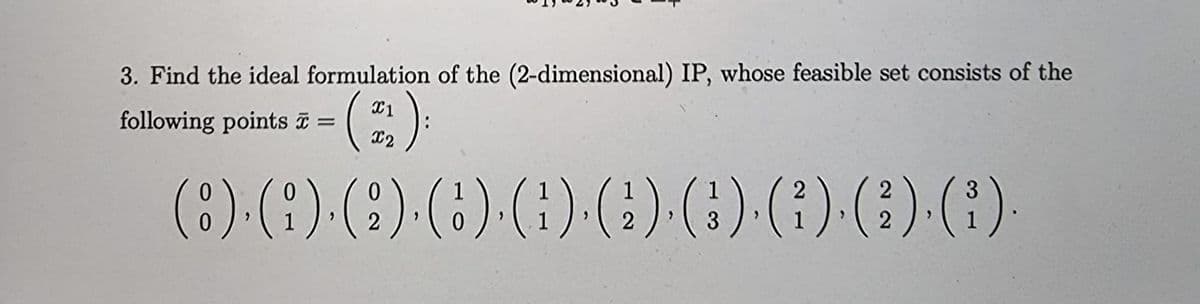 3. Find the ideal formulation of the (2-dimensional) IP, whose feasible set consists of the
- (21/12).
X2
following points =
(O). (A) (6) (6) (1) (1) (3). (3). (3). (3).
2
2
2