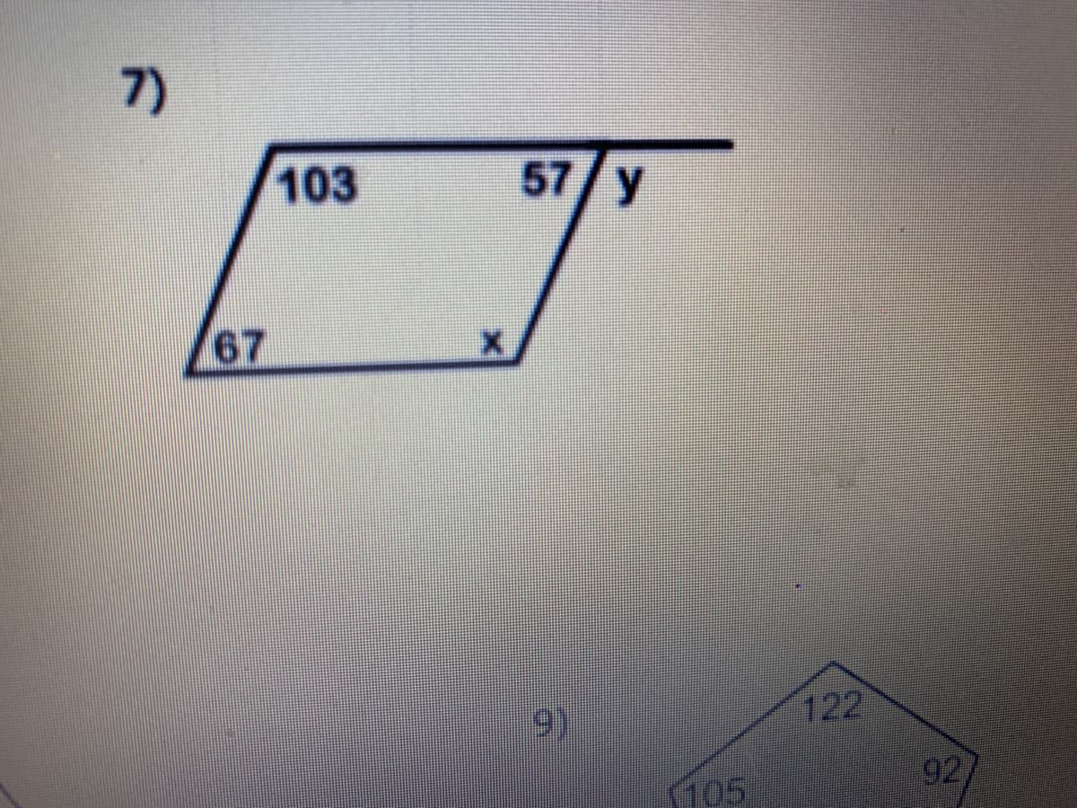 7)
103
57/ y
67
9)
122
92
(105
