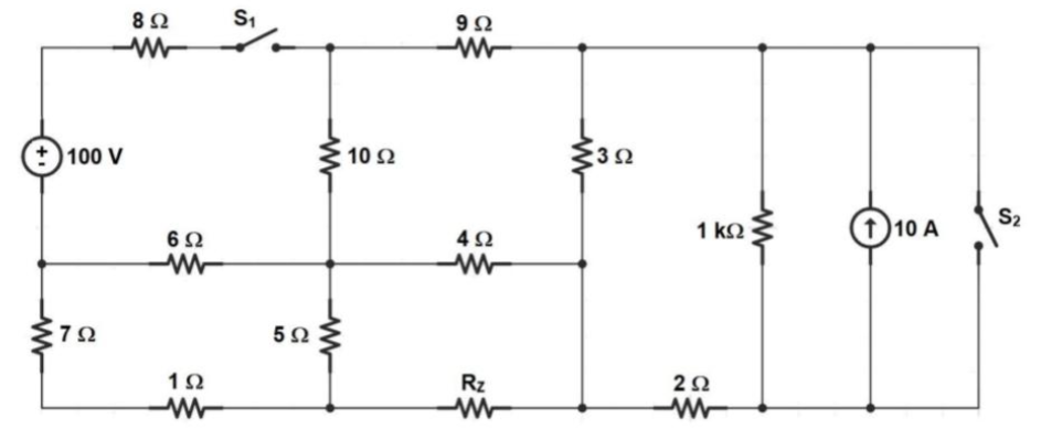 + ) 100 V
ΖΩ
8 Ω
M
6 Ω
1Ω
Μ
S1
5 Ω
• 10 Ω
Μ
9 Ω
Μ
4Ω
Μ
- Μ
Rz
3Ω
1 ΚΩ
2Ω
Μ
1)10 A
S2