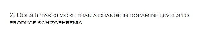 2. DOES IT TAKES MORE THAN A CHANGE IN DOPAMINE LEVELS TO
PRODUCE SCHIZOPHRENIA.