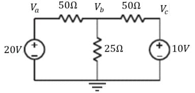 20V |
Va 50Ω Vb
50Ω V
• 25Ω
+
110V