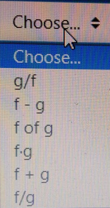 Choose..
+
Choose...
TDT:TOO_BLUY
g/f
f-g
f of g
6.
f-g
f + g
f/g
