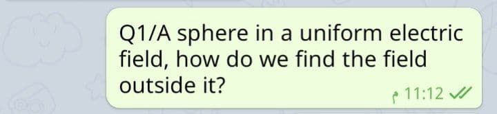 Q1/A sphere in a uniform electric
field, how do we find the field
outside it?
11:12 /
