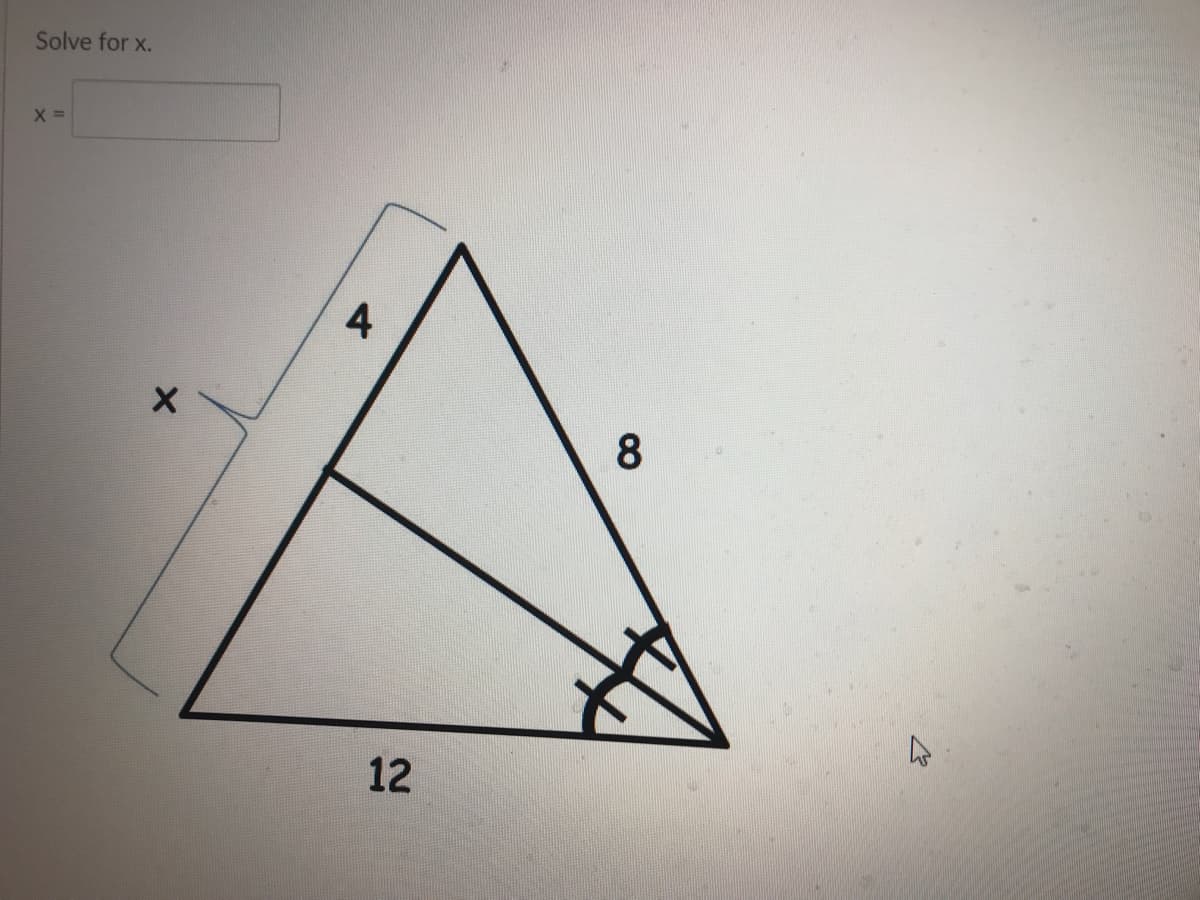 Solve for x.
4
8.
12

