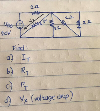 ww
to
2ov
722
Find:
a) IT
b) RT
c) Pr
d) Yx (voltage drop
ww
