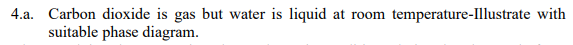 4.a. Carbon dioxide is gas but water is liquid
suitable phase diagram.
at room temperature-Illustrate with
