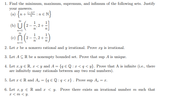 5. Let r € R and A, = {q € Q : q < x} . Prove sup A, = x.
