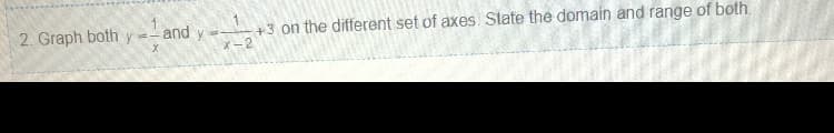 2. Graph both y=-
+3 on the different set of axes. Slate the domain and range of both
X-2
--and y*.