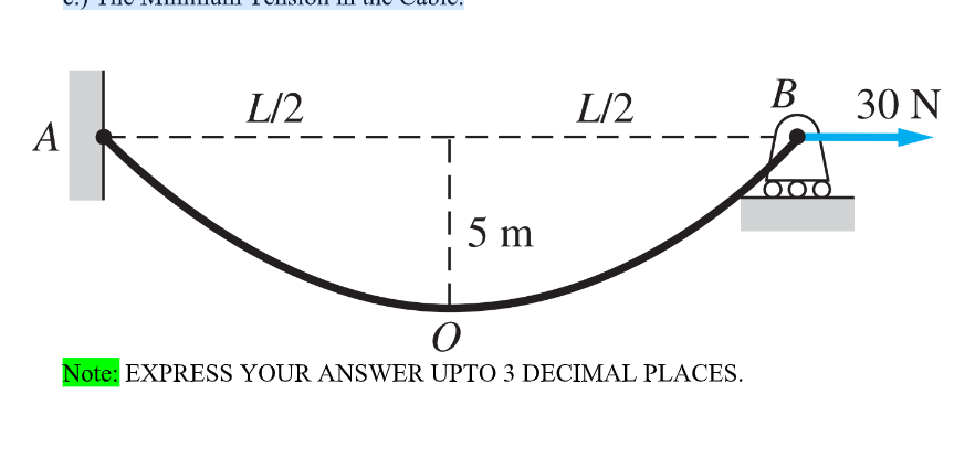 L/2
L/2
В
30 N
A
5 m
Note: EXPRESS YOUR ANSWER UPTO 3 DECIMAL PLACES.
