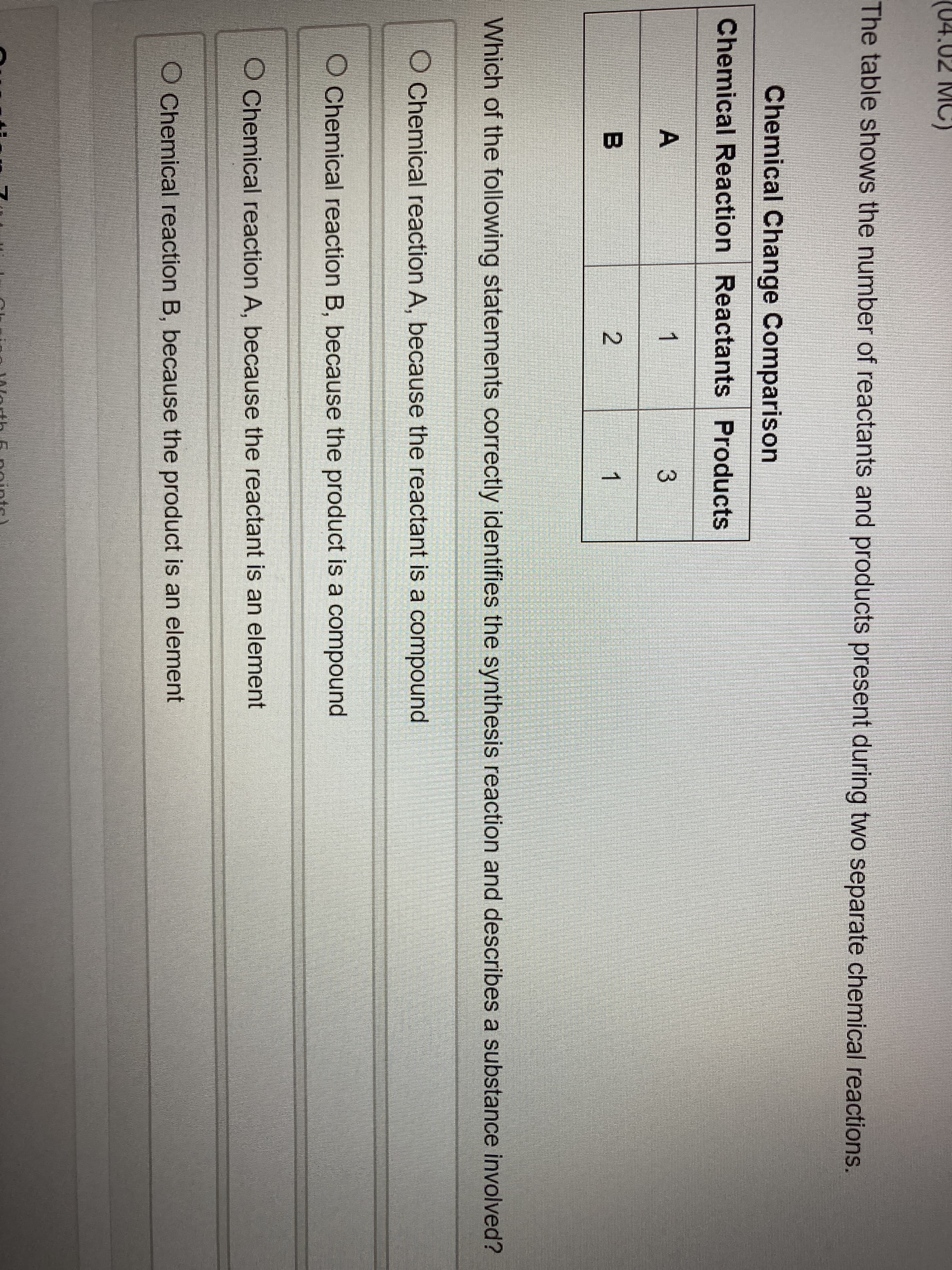 e shows the number
chemical Change C
cal Reaction Read
of the following state
hemical reaction A, b
Chemical reaction B, b
