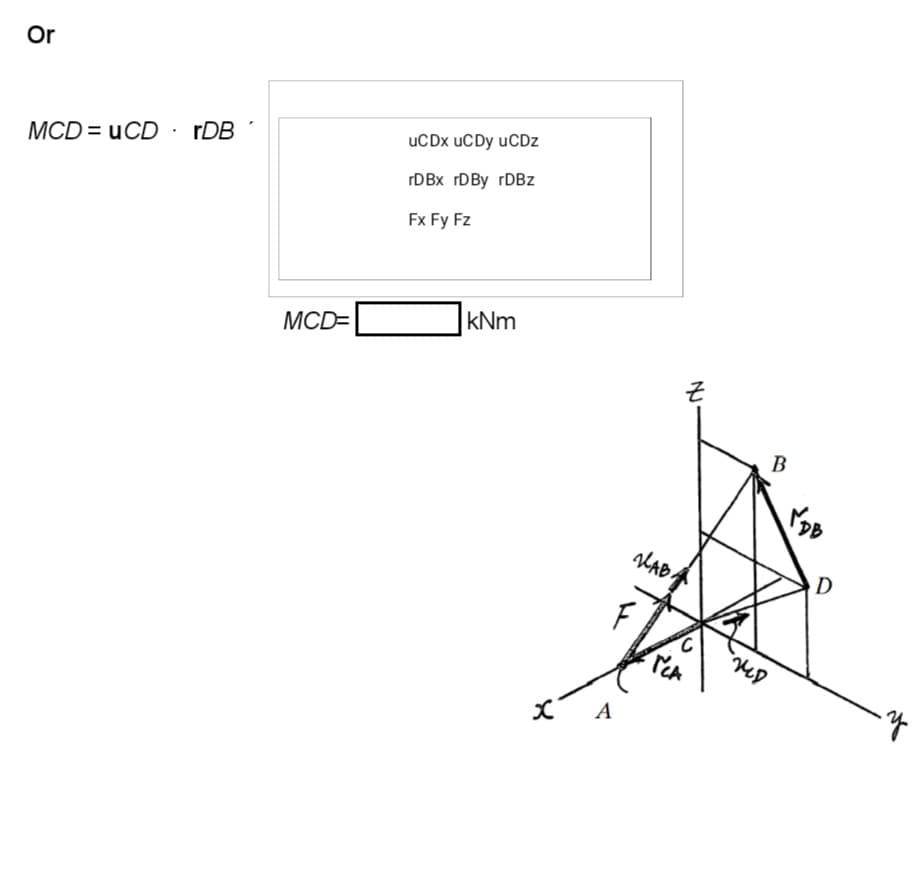 Or
MCD = uCD· rDB
uCDx uCDy uCDz
rDBx rDBy rDBz
Fx Fy Fz
MCD=
kNm
В
LAB.
D
to
