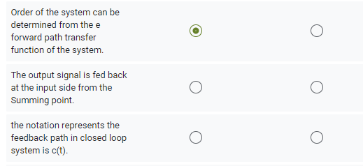 Order of the system can be
determined from the e
forward path transfer
function of the system.
The output signal is fed back
at the input side from the
Summing point.
the notation represents the
feedback path in closed loop
system is c(t).
