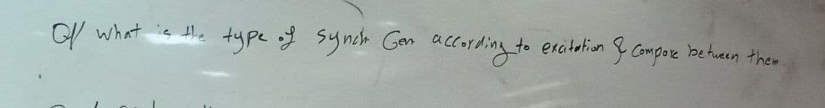 of what is the type of synch Gen according to
excitation & Compore between them.