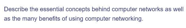 Describe the essential concepts behind computer networks as well
as the many benefits of using computer networking.