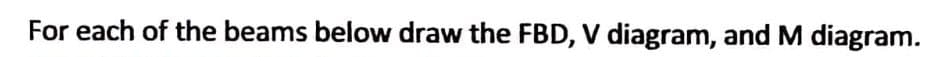 For each of the beams below draw the FBD, V diagram, and M diagram.