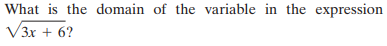 What is the domain of the variable in the expression
V3x + 6?
