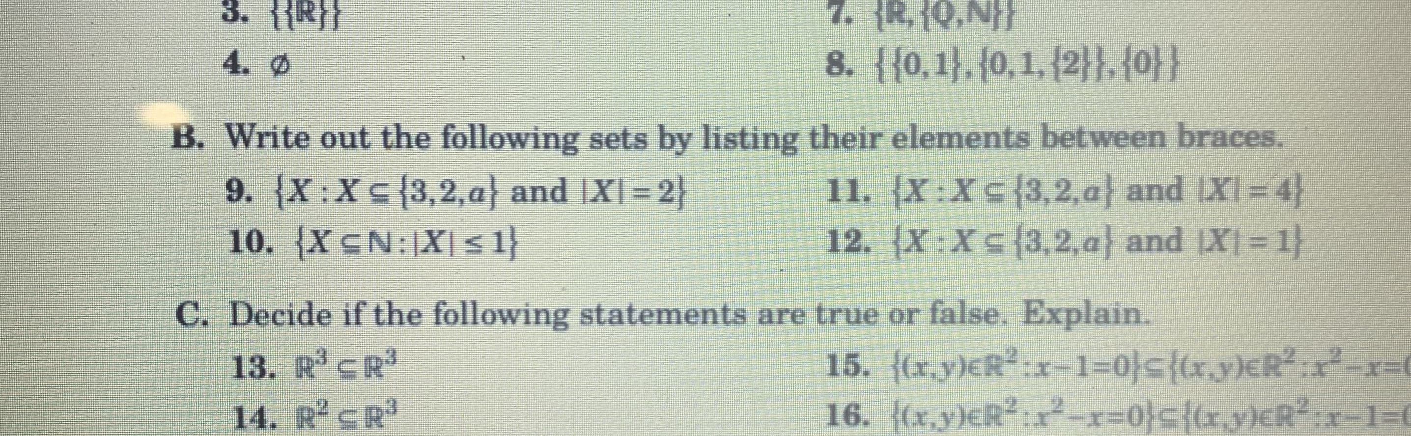 12. {X:Xc{3,2, a} and X= 1}
