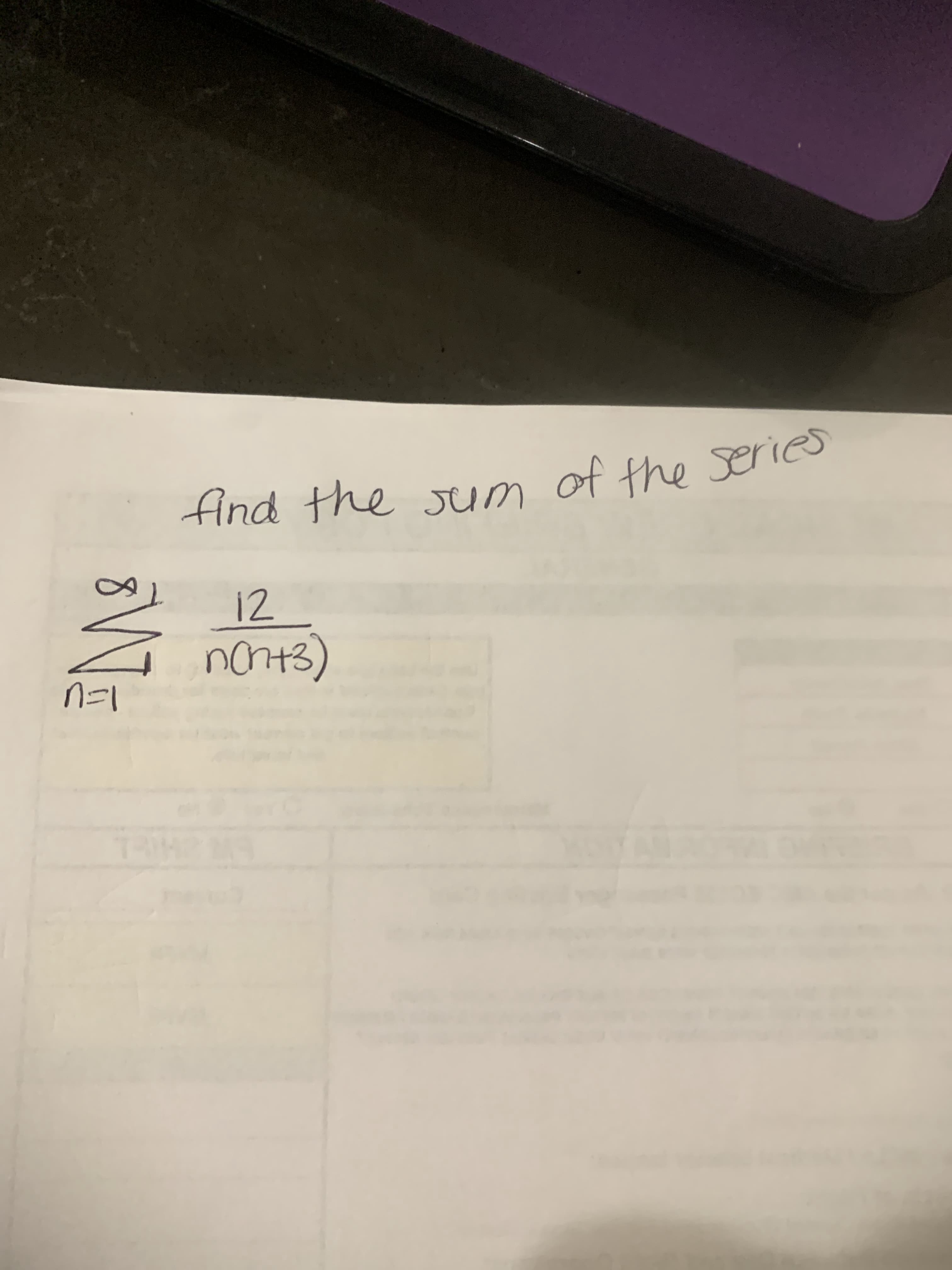 find the sum of the series
12
ncn+3)
