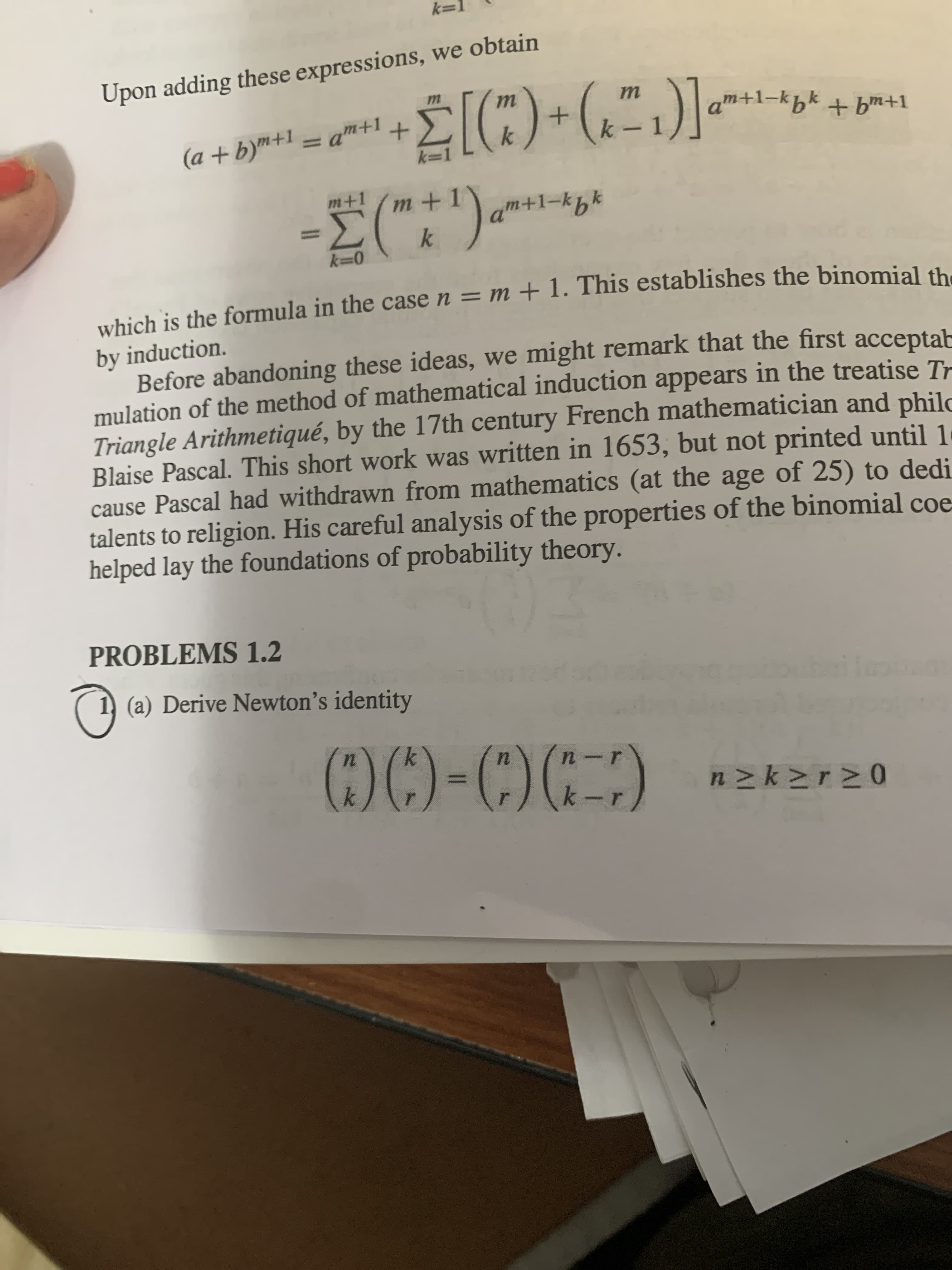 1 (a) Derive Newton's identity
n>k>r>0
k.
k-r
