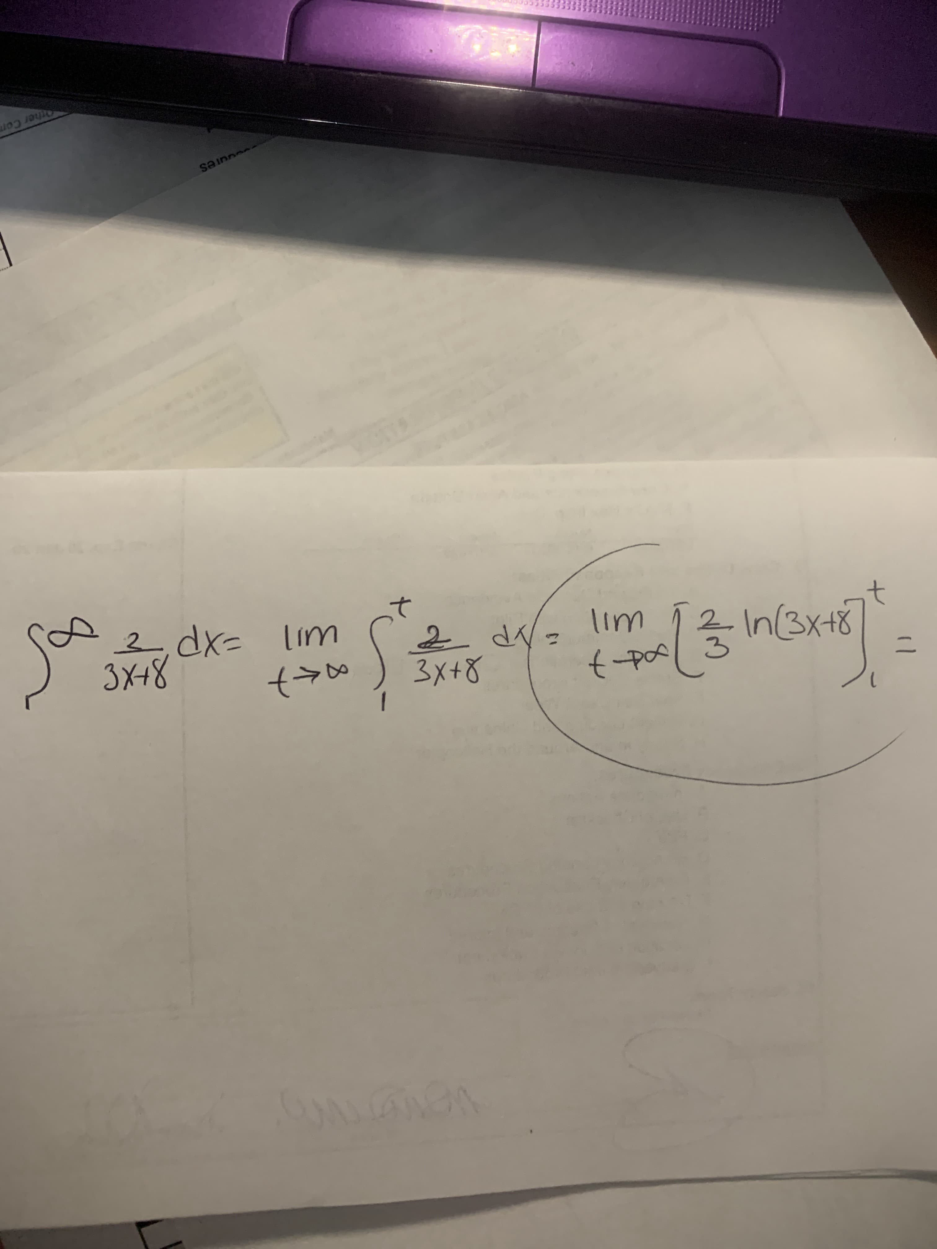 t.
In(3x+8
to
lim
2.
2dx= lim
3x+8
&사}
1
3x+8
