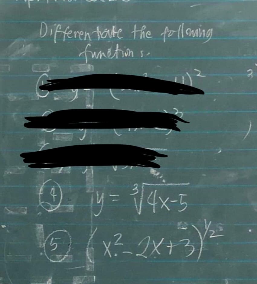 Differen hate the following
function
①.
y=1/4x-5
1⑤ (ヤーマメナラ)
5
3