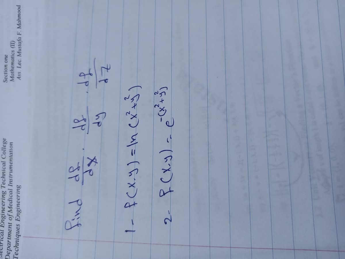 Engineering Technical College
Section one
Department of Medical Instrumentation
Techniques Engineering
Mathematics (II)
Ass. Lec. Mustafa F. Mahmood
