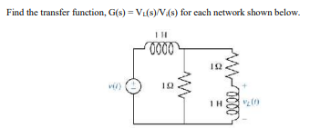 Find the transfer function, G(s) = V₁(s)/V:(s) for each network shown below.
v(I)
IH
0000
10
=
0000