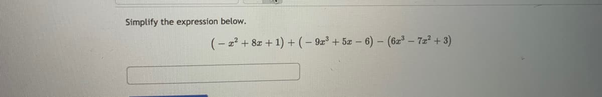 Simplify the expression below.
(- 2² + 8z + 1) + (- 9 + 5x – 6) – (62 – 7z² + 3)
