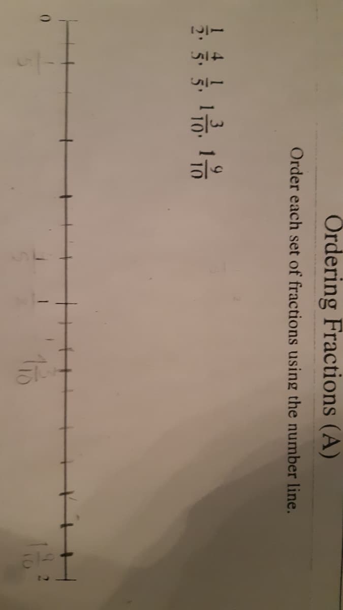 Ördering Fractions (A)
Order each set of fractions using the number line.
