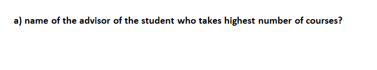 a) name of the advisor of the student who takes highest number of courses?
