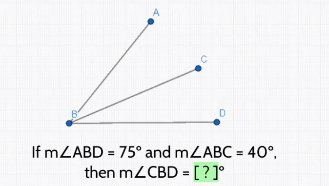 A
C
If MZABD = 75° and mLABC = 40°,
then MZCBD = [?]°
%3D
