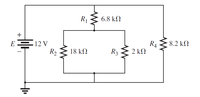 R1
6.8 kΩ
+
R4
- 8.2 kΩ
12 V
R2
E
18 kΩ
R3
2 kΩ
