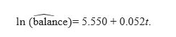 In (balance)= 5.550 + 0.052t.
