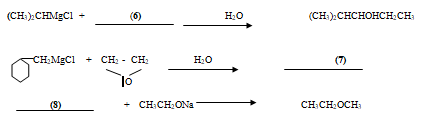 (CH:)CHMGC1
(6)
H:O
(CH:).CHCHOHCH;CH:
CH:MEC1 + CH: - CH:
(7)
(8)
+ CH:CH:ONa
CH:CH:OCH
