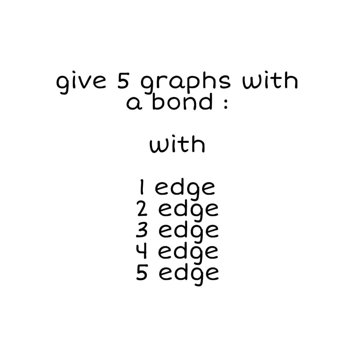 give 5 graphs with
a bond:
with
I edge
2 edge
3 edğe
4 edğe
5 edge