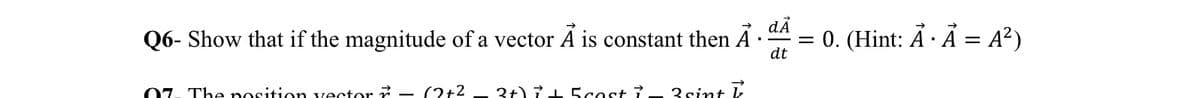 Q4- Given three vectors A = − 1 + ]- k, B = 2 ỉ + 3j − k and Ĉ = ỉ + j.
a/ Find Ả × B, B xÃ, (Ả×B)×C and Ả × (B x C). Conclude.
and B.
b/ Find the unit vector perpendicular to Ả