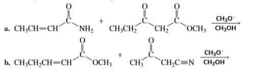 CH30
a. CH3CH=CH
NH2
CH;CH
`CH
"ОСH, сH,он
b. CH3CH2CH=CH´
OCH3
CH30
CH2C=N CH3OH
CH
