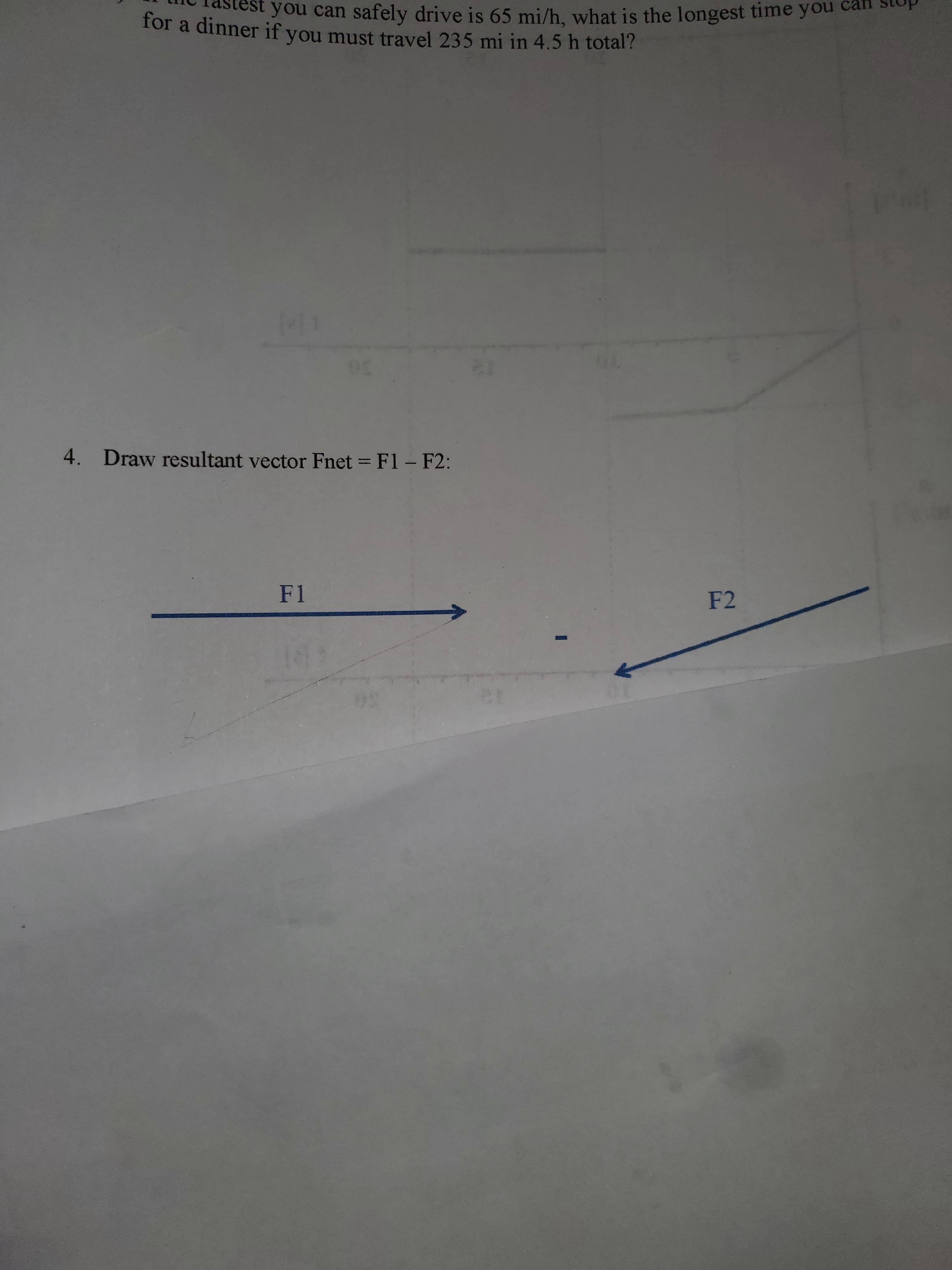 4. Draw resultant vector Fnet = F1 - F2:
F1
F2
