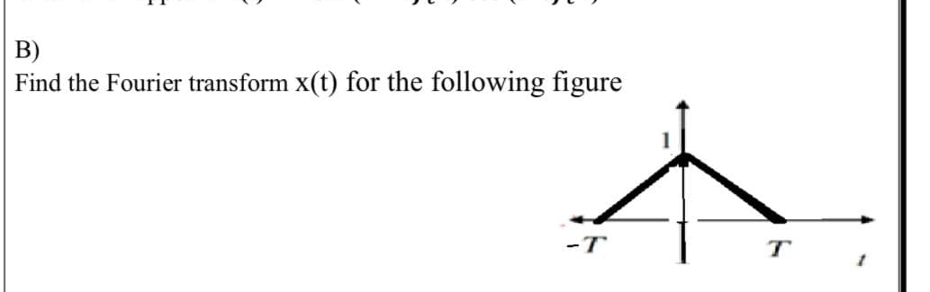 B)
Find the Fourier transform x(t) for the following figure
-T
T