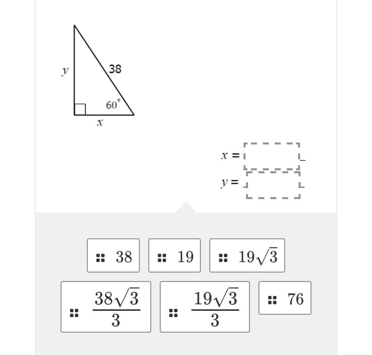 y
38
60°
x = 1
y = 1
:: 38
:: 19
: 19/3
38/3
19/3
:: 76
::
3
3
::
