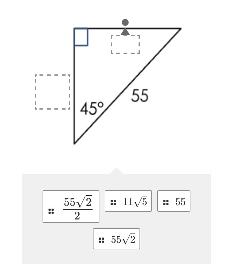 55
45°
55/2
:: 11/5
:: 55
2
: 55/2
