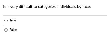 ### Quiz Question: Understanding Race and Categorization

**Question:**

It is very difficult to categorize individuals by race.

- [ ] True
- [ ] False