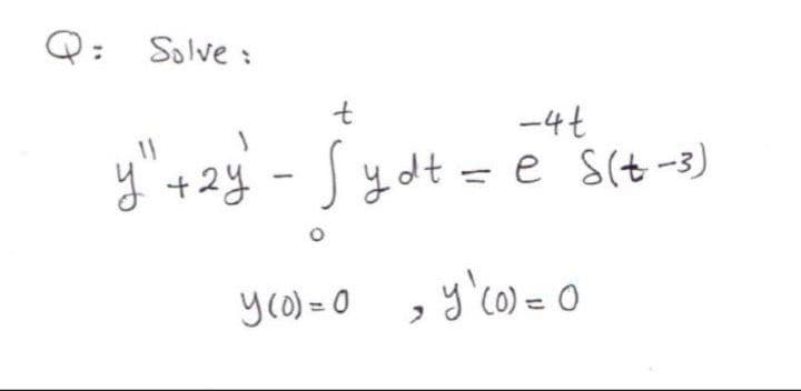 Q: Solve :
t
-4t
+24
y dt = e S(t -3)
|
yco) = 0 , y'c0)= 0
